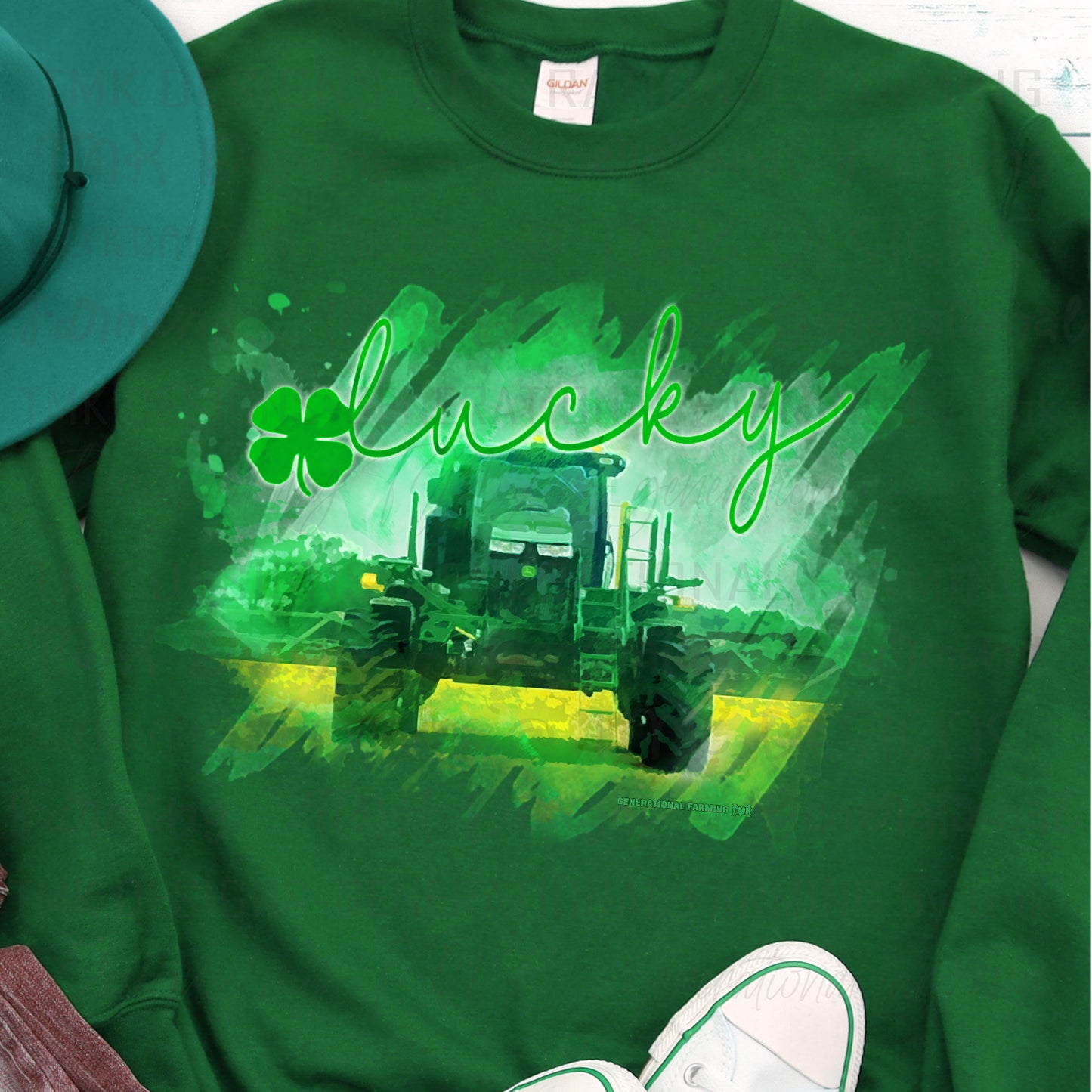 Tractor for ST. Patrick's day Lucky tshirt design John Deere Spray rig for sublimation or DTF printing