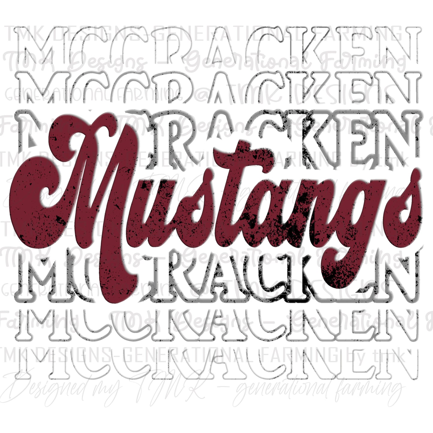 Mustang text words school logo designed for any color DTF printing - can be used for sublimation on light colors