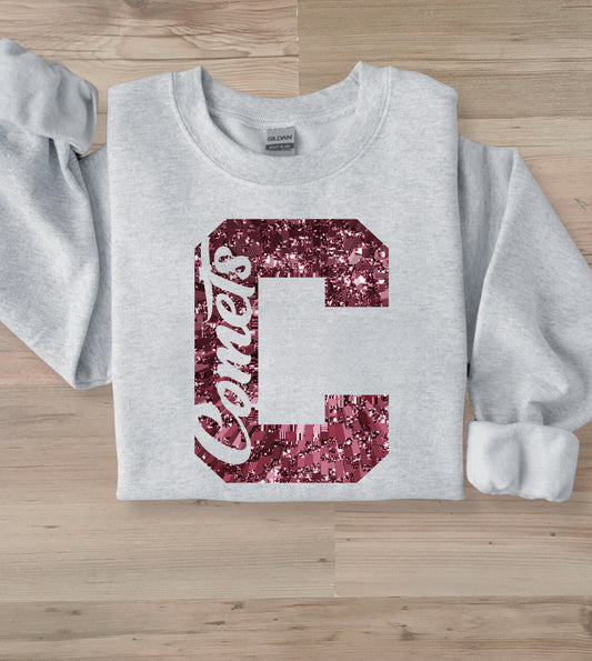 Digital C comets maroon sparkle design