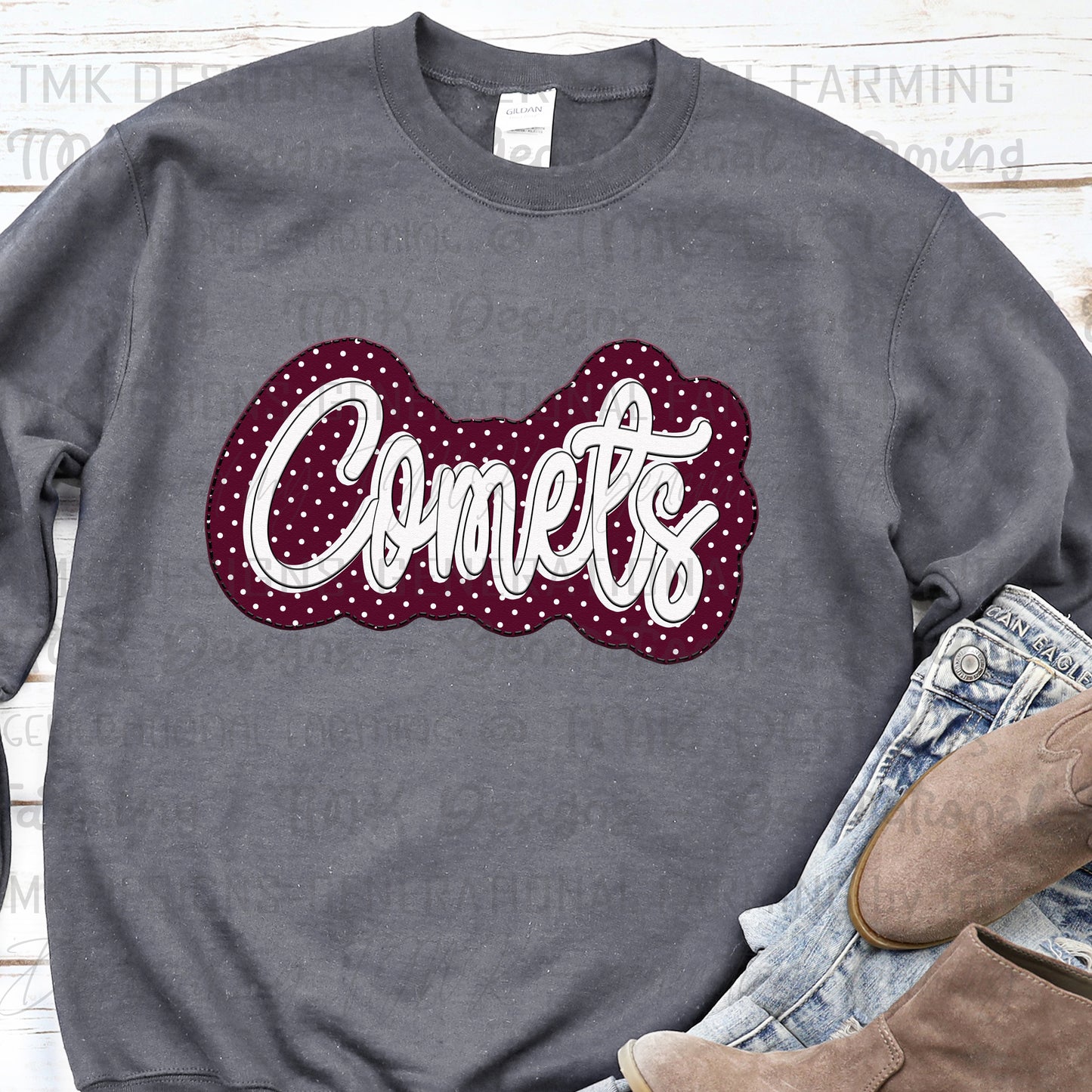 Digital comet embroidered design