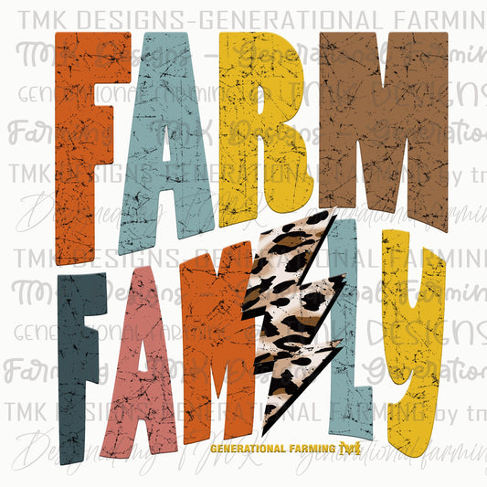 Farm Family lightening bolt cheetah print design PNG for sublimation or dtf printing