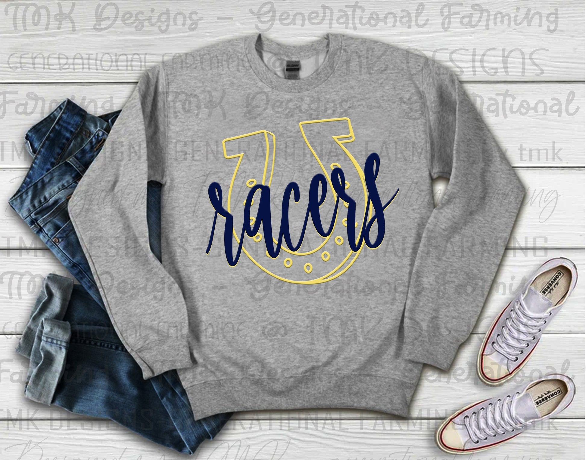 Racer with horseshoe design in downloadable PNG file for sublimation and Dtf printing