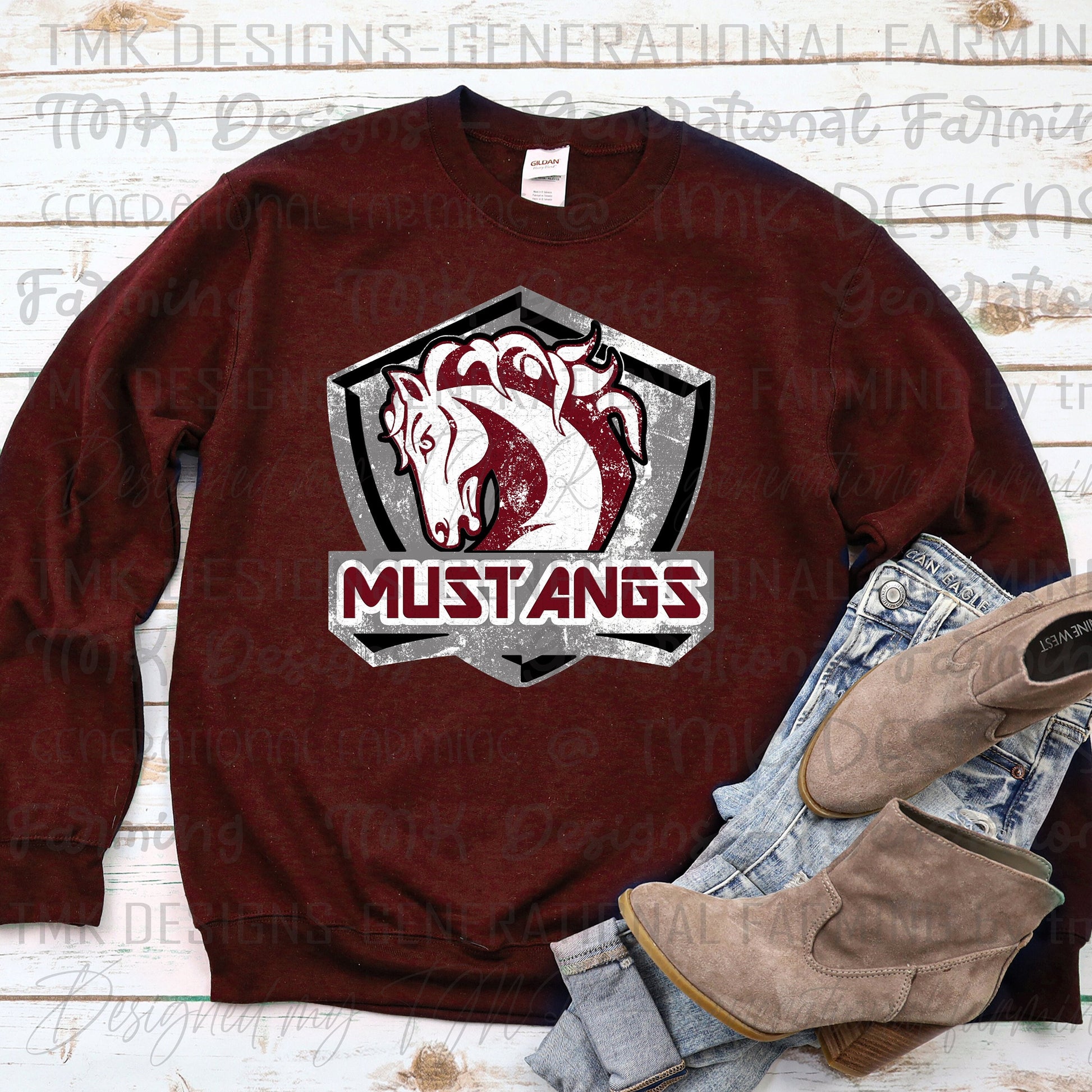 Mustang school logo in high resolution downloadable Png and JPG format for sublimation or Dtf printing