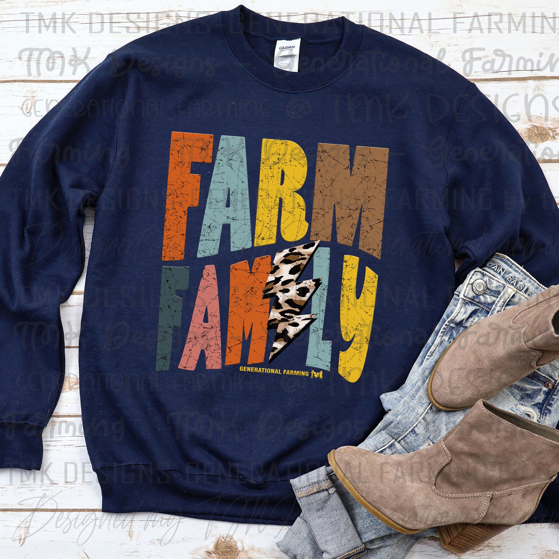 Farm Family lightening bolt cheetah print design PNG for sublimation or dtf printing