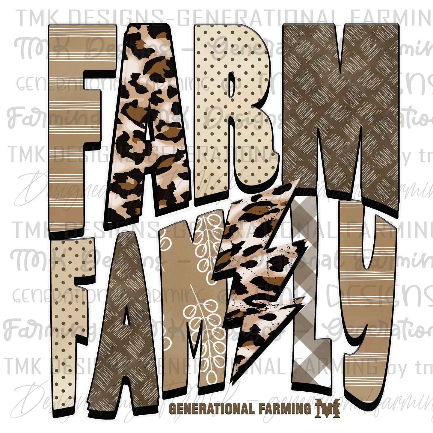 Farming Family with cheetah and lightning bolt in downloadable PNG format for sublimation or dtf printing