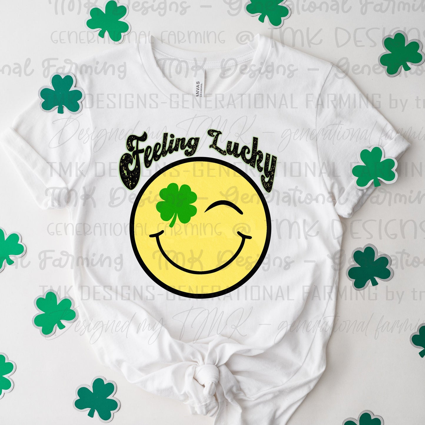 Lucky - Feeling Lucky design on a smiley winky face for St Patrick's Day for DTF printing on darks or Sublimation printing on lights.