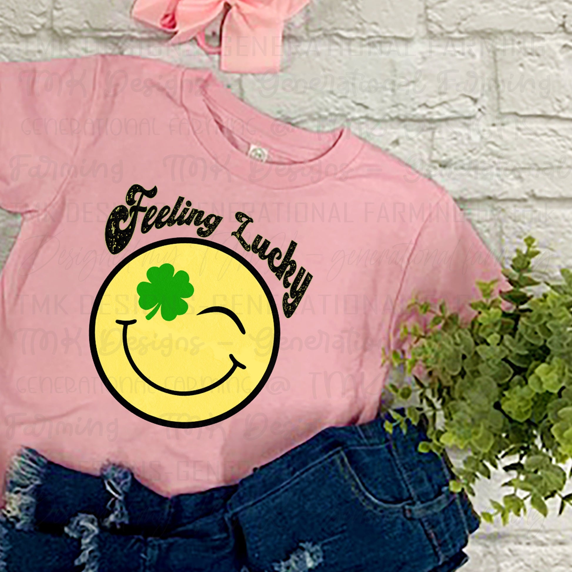 Lucky - Feeling Lucky design on a smiley winky face for St Patrick's Day for DTF printing on darks or Sublimation printing on lights.