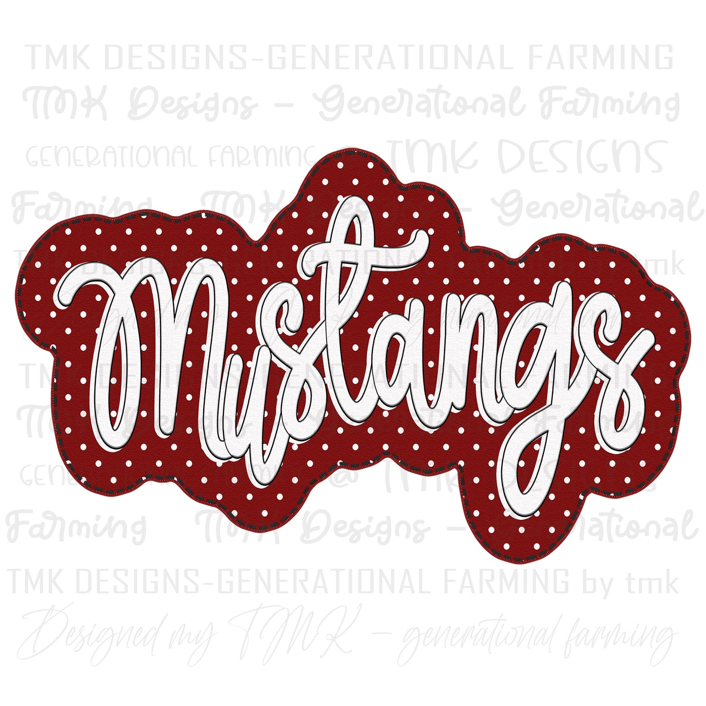 Embroidered look DTF Mustang sew patch - digital stitching around the design - Used for sublimation on white or DTF printing on any color.