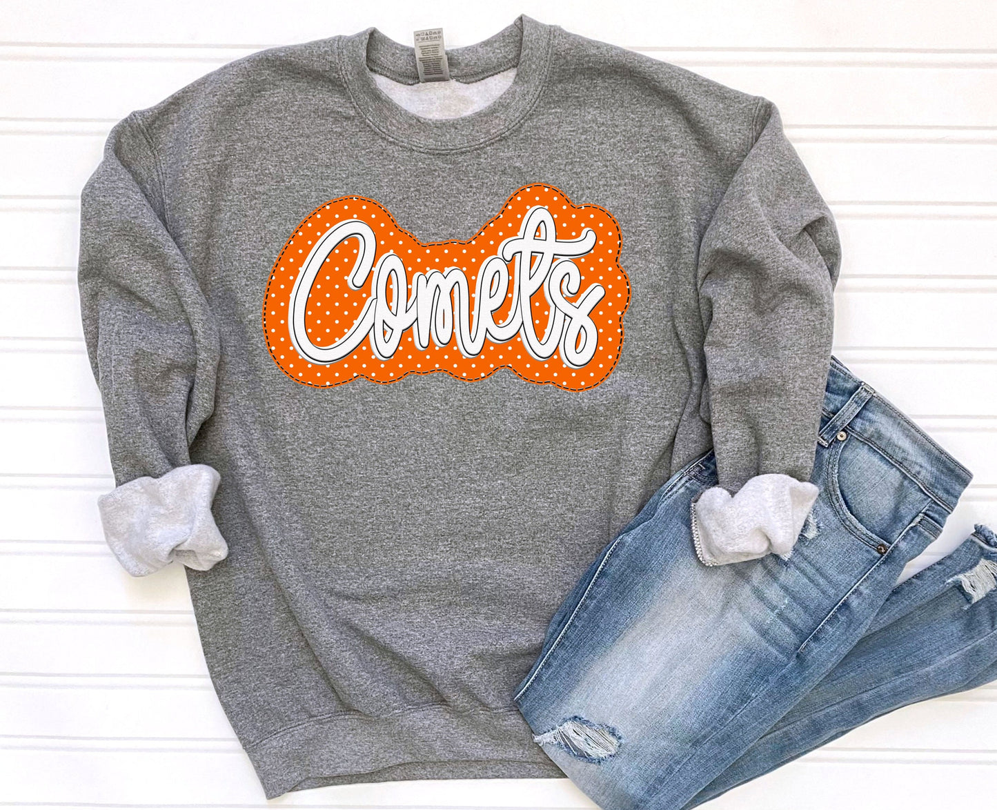 This is a digital embroidered look Comet school logo. It is a digital download in PNG format to be used for sublimation or DTF printing.