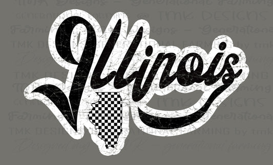 Illinois checkered flag vintage logo - made for DTF printing on darks or sublimation printing on lights.